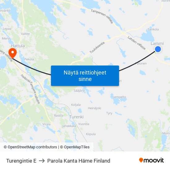 Turengintie E to Parola Kanta Häme Finland map