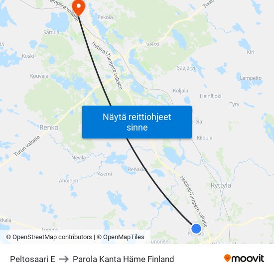 Peltosaari E to Parola Kanta Häme Finland map