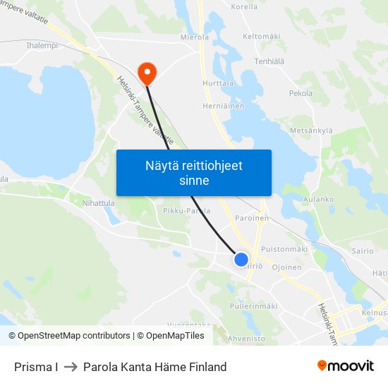 Prisma I to Parola Kanta Häme Finland map