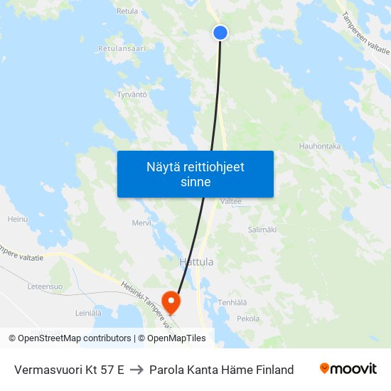 Vermasvuori Kt 57 E to Parola Kanta Häme Finland map