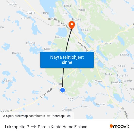 Lukkopelto P to Parola Kanta Häme Finland map