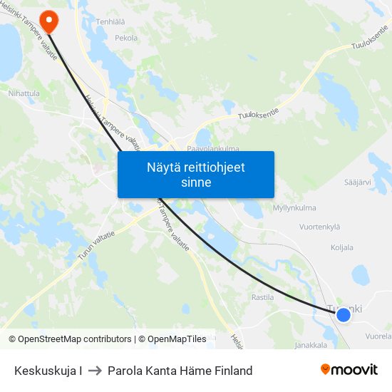 Keskuskuja I to Parola Kanta Häme Finland map