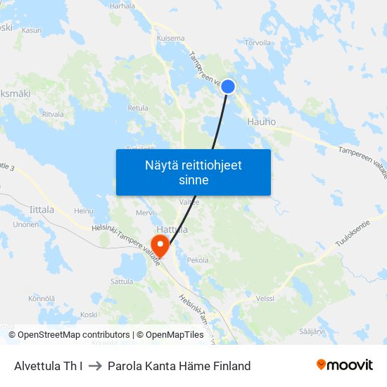 Alvettula Th I to Parola Kanta Häme Finland map