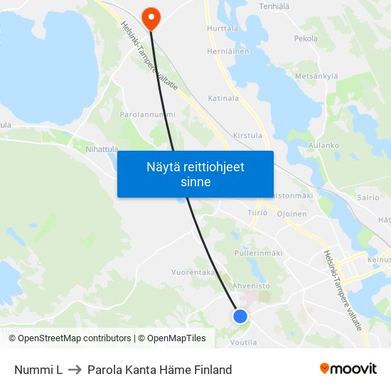 Nummi L to Parola Kanta Häme Finland map