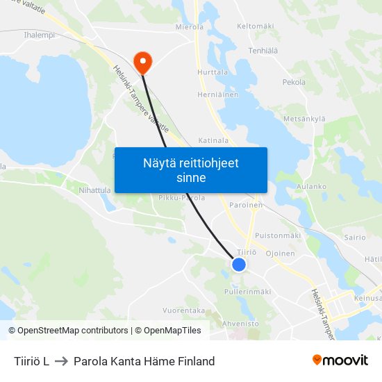 Tiiriö L to Parola Kanta Häme Finland map
