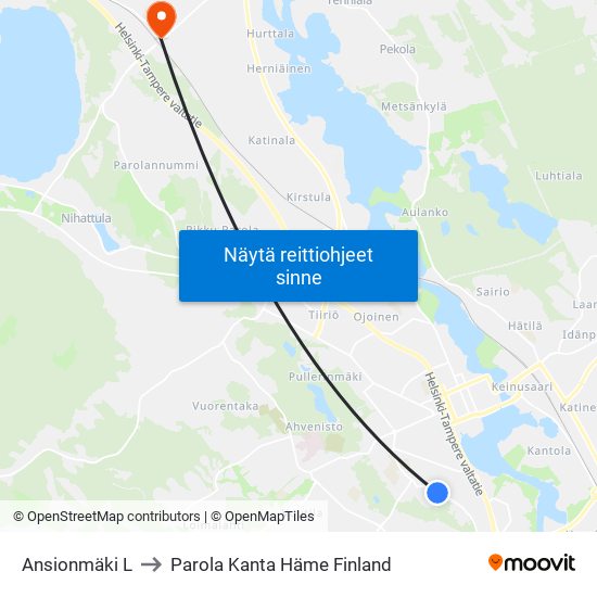 Ansionmäki L to Parola Kanta Häme Finland map