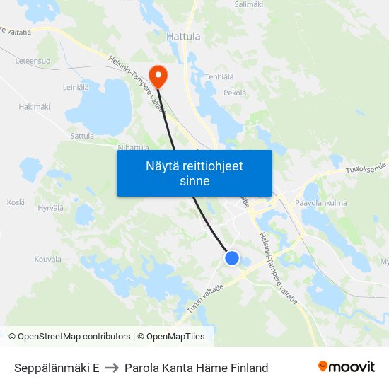 Seppälänmäki E to Parola Kanta Häme Finland map