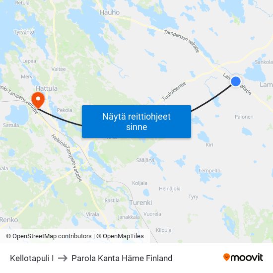 Kellotapuli I to Parola Kanta Häme Finland map