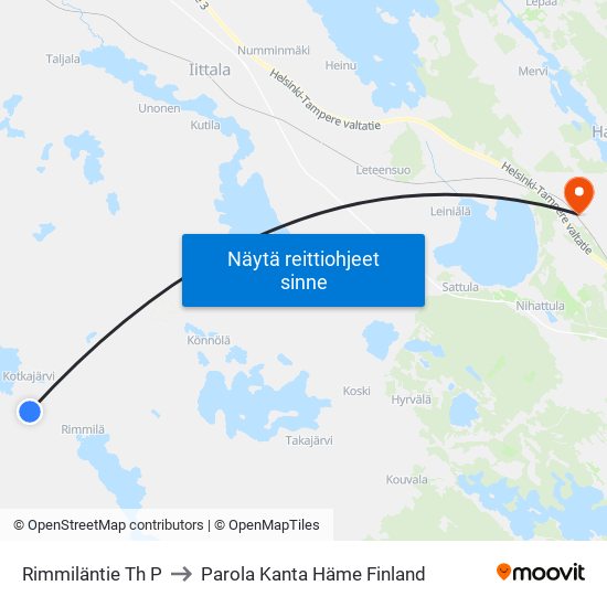 Rimmiläntie Th P to Parola Kanta Häme Finland map