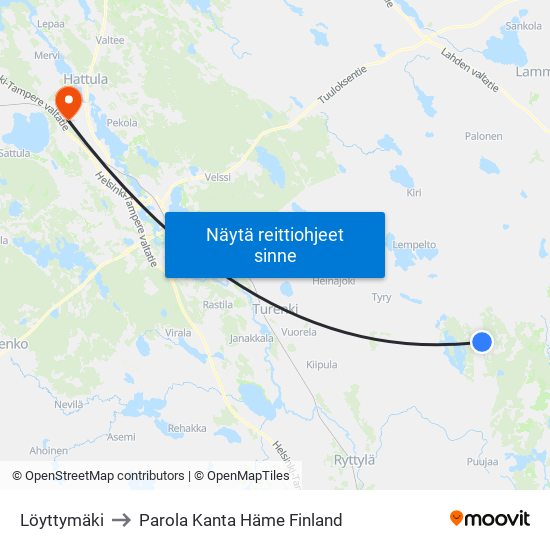 Löyttymäki to Parola Kanta Häme Finland map