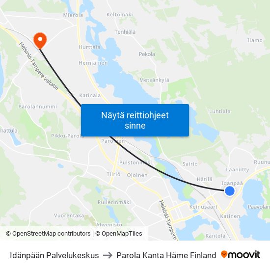 Idänpään Palvelukeskus to Parola Kanta Häme Finland map