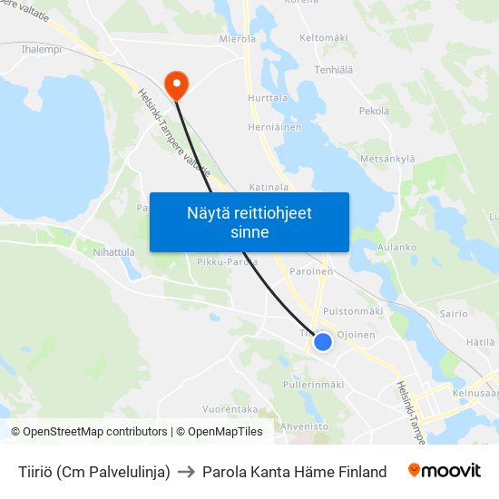 Tiiriö (Cm Palvelulinja) to Parola Kanta Häme Finland map