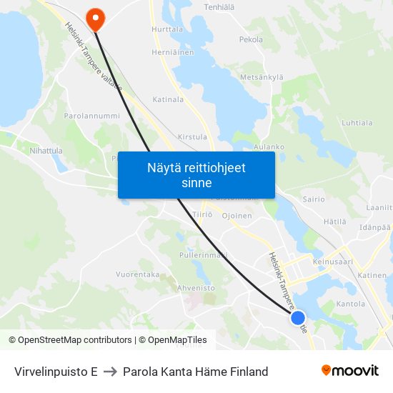 Virvelinpuisto E to Parola Kanta Häme Finland map