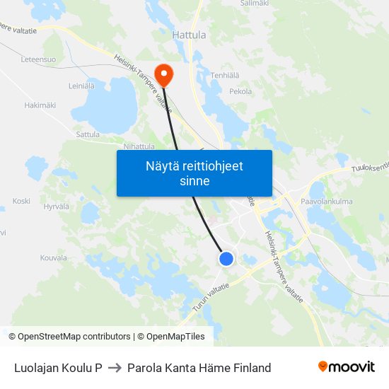 Luolajan Koulu P to Parola Kanta Häme Finland map
