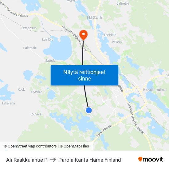 Ali-Raakkulantie P to Parola Kanta Häme Finland map