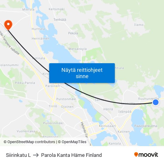 Siirinkatu L to Parola Kanta Häme Finland map
