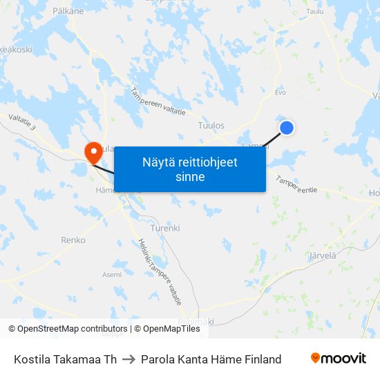 Kostila Takamaa Th to Parola Kanta Häme Finland map