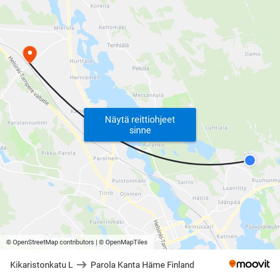 Kikaristonkatu L to Parola Kanta Häme Finland map