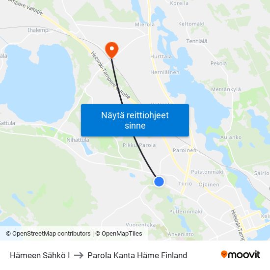 Hämeen Sähkö I to Parola Kanta Häme Finland map