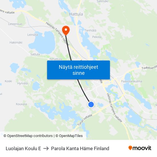 Luolajan Koulu E to Parola Kanta Häme Finland map