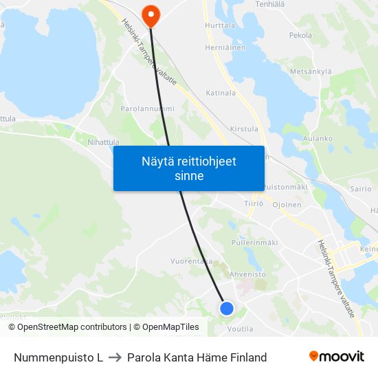 Nummenpuisto L to Parola Kanta Häme Finland map