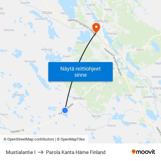 Mustialantie I to Parola Kanta Häme Finland map