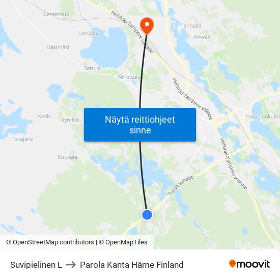 Suvipielinen L to Parola Kanta Häme Finland map