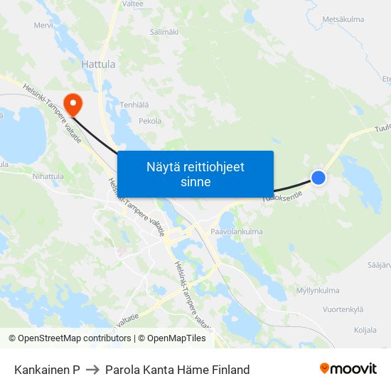 Kankainen P to Parola Kanta Häme Finland map