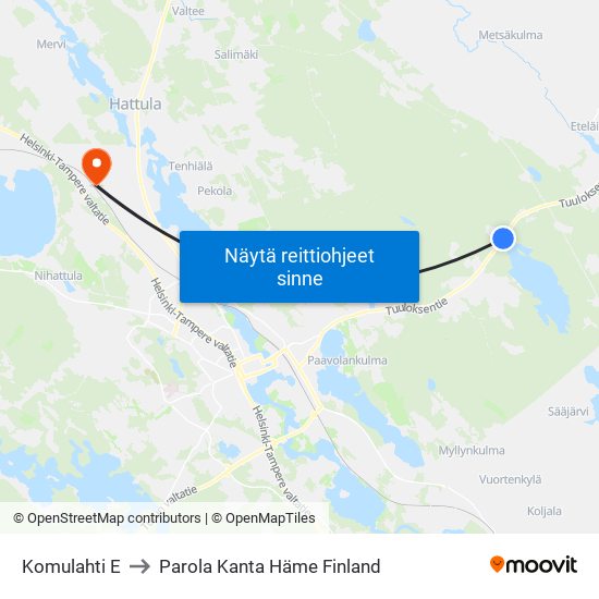 Komulahti E to Parola Kanta Häme Finland map