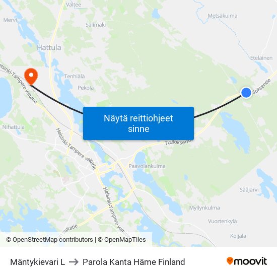 Mäntykievari L to Parola Kanta Häme Finland map