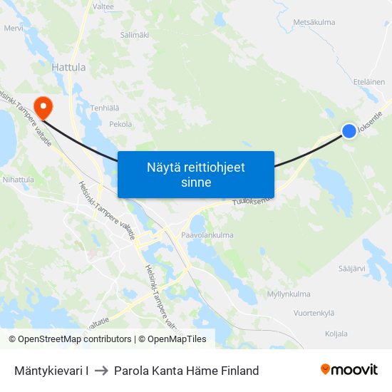 Mäntykievari I to Parola Kanta Häme Finland map