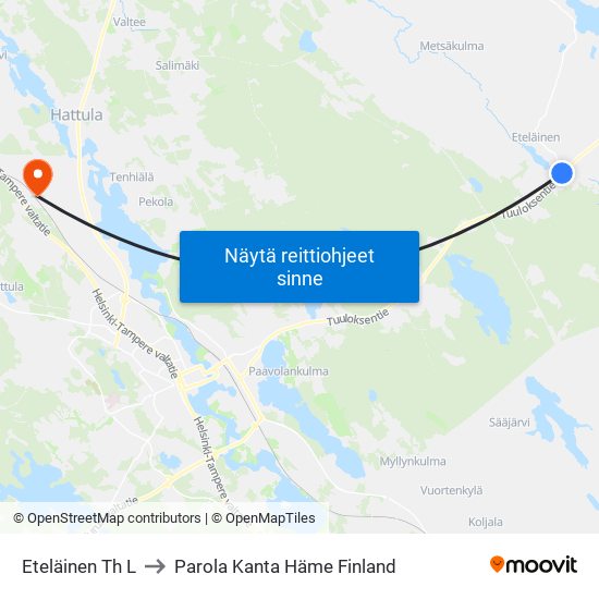 Eteläinen Th L to Parola Kanta Häme Finland map