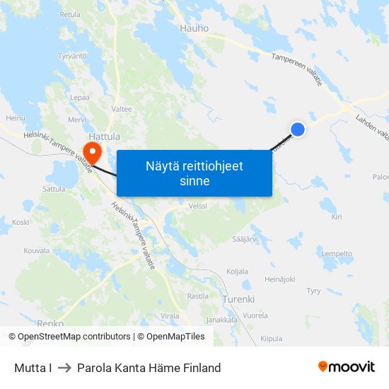 Mutta I to Parola Kanta Häme Finland map