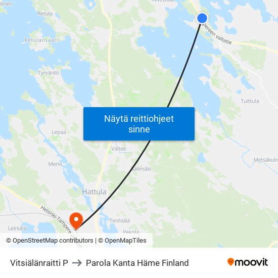 Vitsiälänraitti P to Parola Kanta Häme Finland map