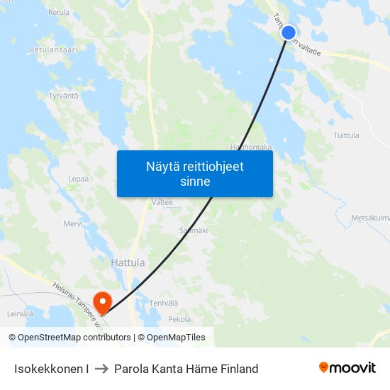 Isokekkonen I to Parola Kanta Häme Finland map