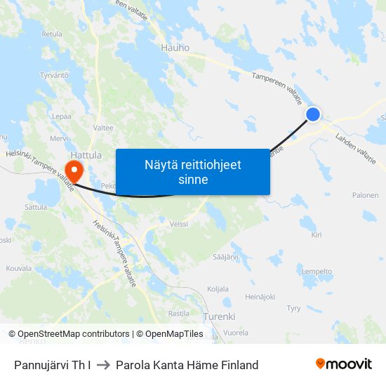 Pannujärvi Th I to Parola Kanta Häme Finland map