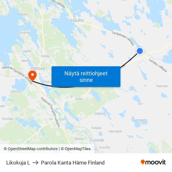 Likokuja L to Parola Kanta Häme Finland map