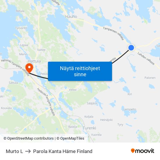 Murto L to Parola Kanta Häme Finland map