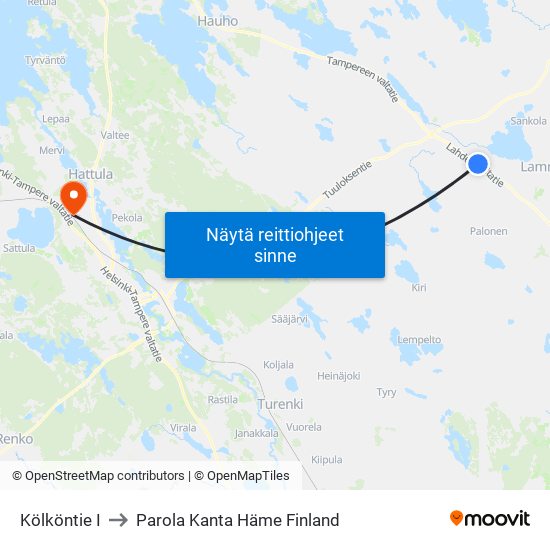 Kölköntie I to Parola Kanta Häme Finland map