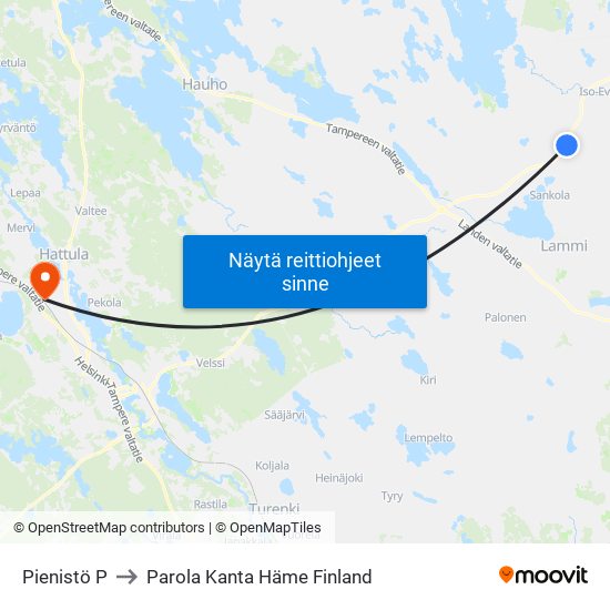 Pienistö P to Parola Kanta Häme Finland map