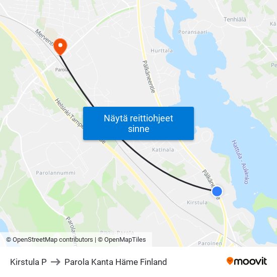 Kirstula P to Parola Kanta Häme Finland map