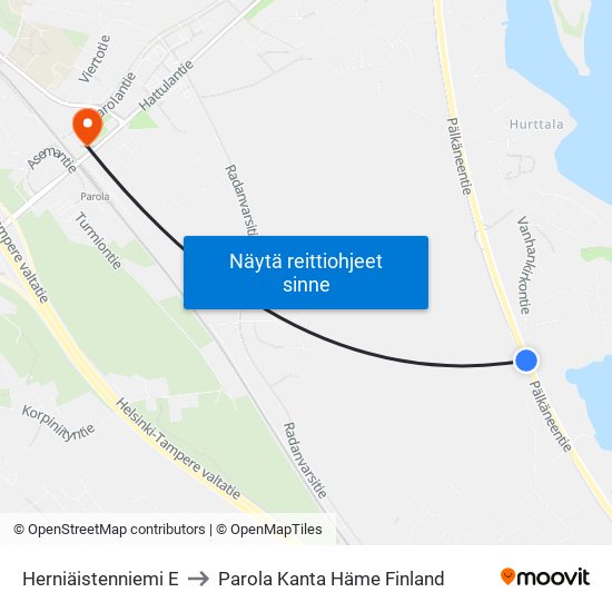 Herniäistenniemi E to Parola Kanta Häme Finland map