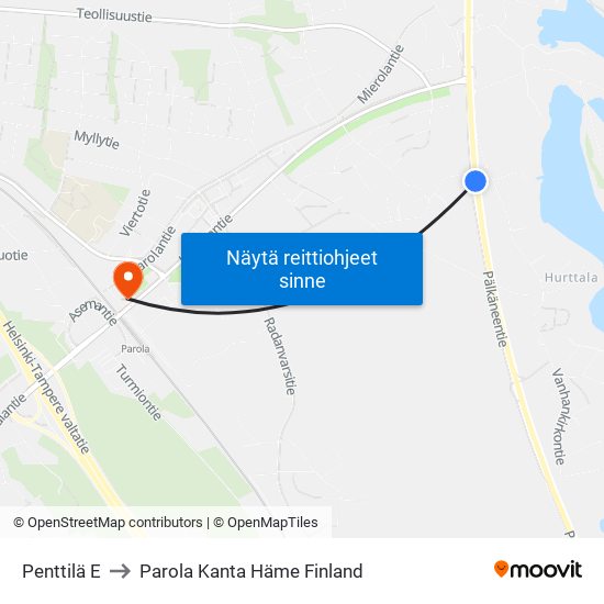 Penttilä E to Parola Kanta Häme Finland map