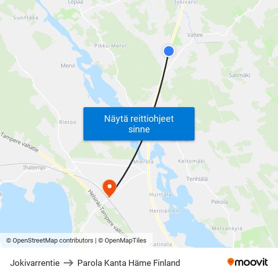 Jokivarrentie to Parola Kanta Häme Finland map