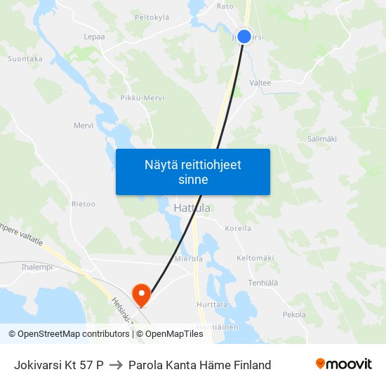 Jokivarsi Kt 57 P to Parola Kanta Häme Finland map