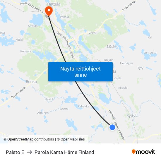 Paisto E to Parola Kanta Häme Finland map