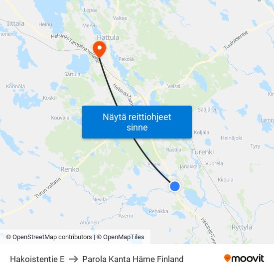 Hakoistentie E to Parola Kanta Häme Finland map