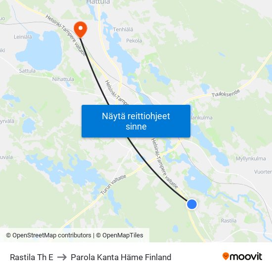 Rastila Th E to Parola Kanta Häme Finland map