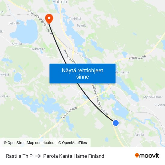 Rastila Th P to Parola Kanta Häme Finland map