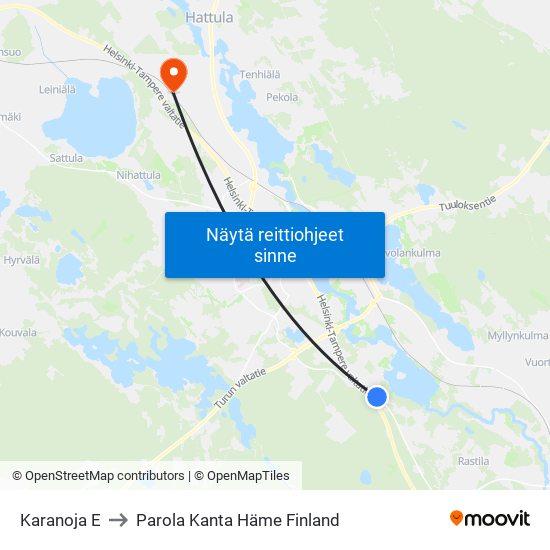 Karanoja E to Parola Kanta Häme Finland map